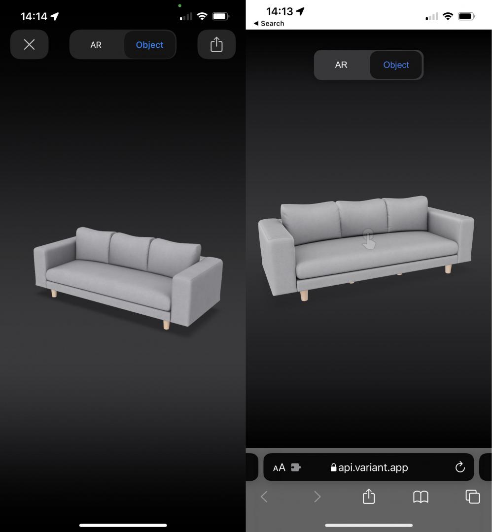 The new WebXR quicklook and existing iOS quicklook in object modes.